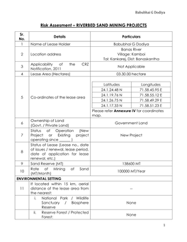 Risk Assesment – RIVERBED SAND MINING PROJECTS