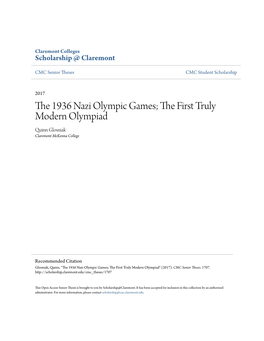 The 1936 Nazi Olympic Games; the First Truly Modern Olympiad