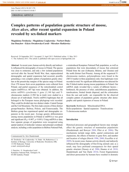 Complex Patterns of Population Genetic Structure of Moose, Alces Alces, After Recent Spatial Expansion in Poland Revealed by Sex-Linked Markers