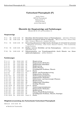 Ubersicht Der Hauptvorträge Und Fachsitzungen