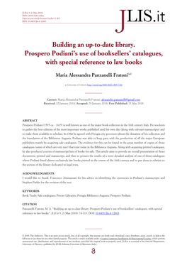 Building an Up-To-Date Library. Prospero Podiani's Use Of