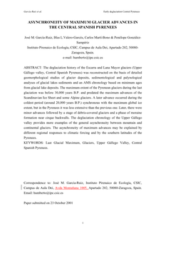 Asynchroneity of Maximum Glacier Advances in the Central Spanish Pyrenees