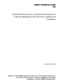 Cambodia Power Sector: Technical Assistance for Capacity Building of the Electricity Authority of Cambodia