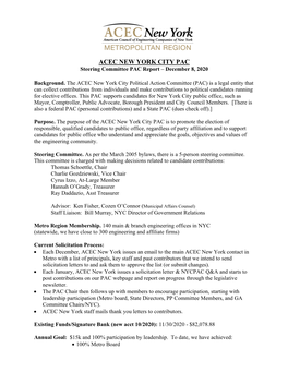 ACEC NEW YORK CITY PAC Steering Committee PAC Report – December 8, 2020