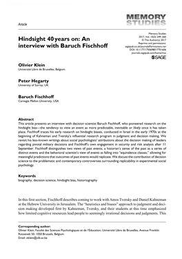 Hindsight 40 Years On: an Interview with Baruch Fischhoff