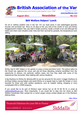 British Association of the Var Putting People and Social Needs Together Since 1998 Association Loi 1901 August 2011 Newsletter No 111