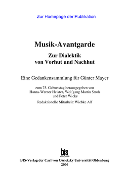 Musik-Avantgarde Zur Dialektik Von Vorhut Und Nachhut