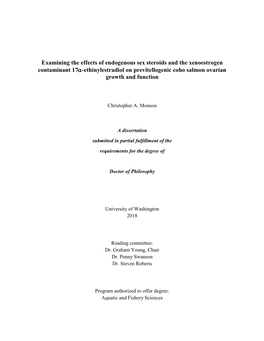 Examining the Effects of Endogenous Sex Steroids and the Xenoestrogen Contaminant 17-Ethinylestradiol on Previtellogenic Coho Salmon Ovarian Growth and Function