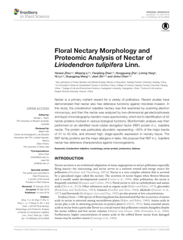 Floral Nectary Morphology and Proteomic Analysis of Nectar of Liriodendron Tulipifera Linn