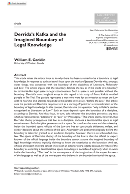 Derrida's Kafka and the Imagined Boundary of Legal Knowledge