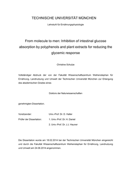 From Molecule to Men: Inhibition of Intestinal Glucose Absorption by Polyphenols and Plant Extracts for Reducing the Glycemic Response