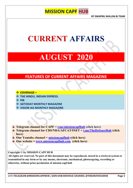Current Affairs August 2020