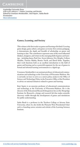 Games, Learning, and Society Edited by Constance Steinkuehler , Kurt Squire , Sasha Barab Frontmatter More Information
