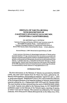 Kosterin, O. E., L. V. Sivtseva. 2009. Odonata of Yakutia