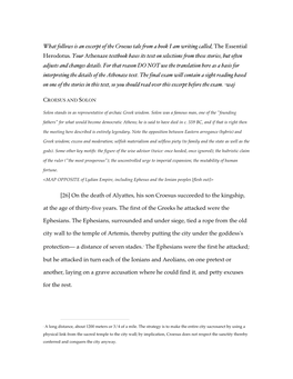 What Follows Is an Excerpt of the Croesus Tale from a Book I Am Writing Called, the Essential Herodotus. Your Athenaze Textbook