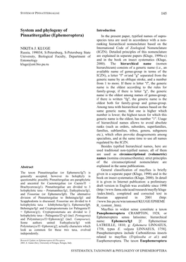 System and Phylogeny of Pinnatitergaliae (Ephemeroptera)