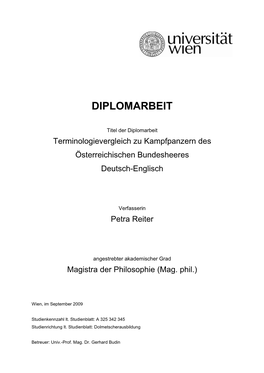 Terminologievergleich Zu Kampfpanzern Des Österreichischen Bundesheeres Deutsch-Englisch