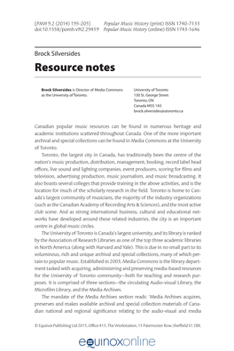 Resource Notes