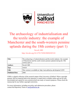 The Archaeology of Industrialisation and the Textile Industry: the Example of Manchester and the Southwestern