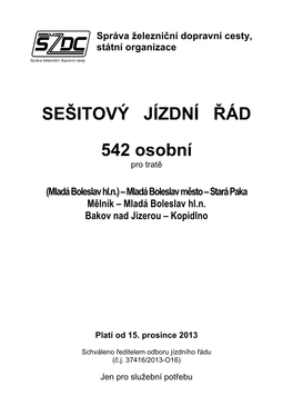 SEŠITOVÝ JÍZDNÍ ŘÁD 542 Osobní