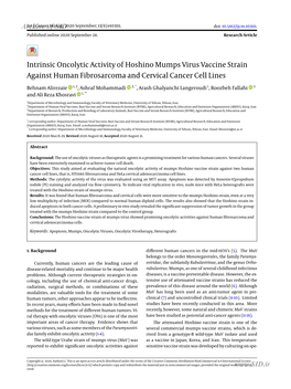 Intrinsic Oncolytic Activity of Hoshino Mumps Virus Vaccine Strain Against Human Fibrosarcoma and Cervical Cancer Cell Lines