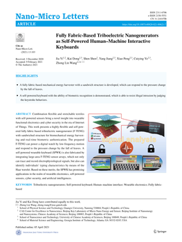 Fully Fabric-Based Triboelectric Nanogenerators As Self-Powered