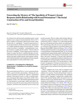 The Specificity of Women's Sexual Response and Its Relationship With