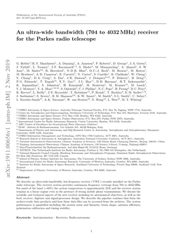 (704 to 4032 Mhz) Receiver for the Parkes Radio Telescope