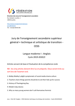 Jury De L'enseignement Secondaire Supérieur Général + Technique Et