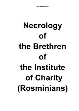 Necrology of the Brethren of the Institute of Charity (Rosminians)