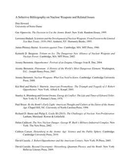 A Selective Nuclear Weapons Bibliography