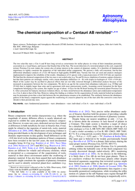 The Chemical Composition of Α Centauri AB Revisited?,?? Thierry Morel