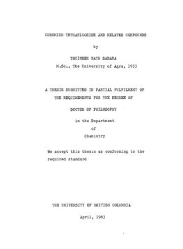 CHROMIUM TETRAFLUORIDE and RELATED COMPOUNDS By