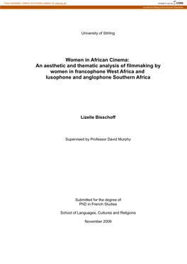 Women in African Cinema: an Aesthetic and Thematic Analysis of Filmmaking by Women in Francophone West Africa and Lusophone and Anglophone Southern Africa