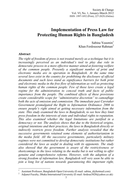 Implementation of Press Law in Protecting Human Rights In