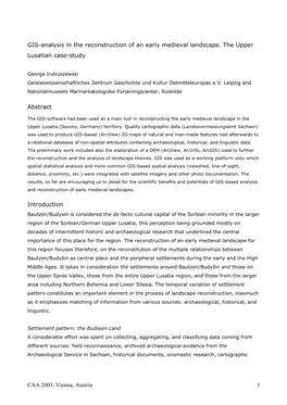 CAA 2003, Vienna, Austria 1 GIS-Analysis in the Reconstruction Of