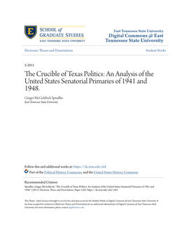 An Analysis of the United States Senatorial Primaries of 1941 and 1948