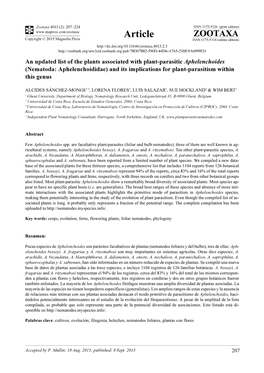 An Updated List of the Plants Associated with Plant-Parasitic Aphelenchoides (Nematoda: Aphelenchoididae) and Its Implications for Plant-Parasitism Within This Genus