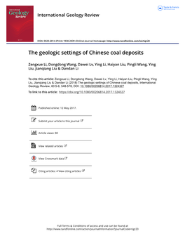 The Geologic Settings of Chinese Coal Deposits