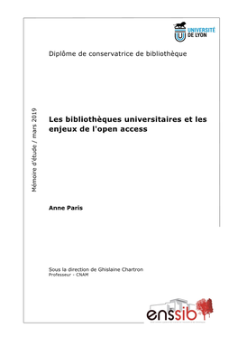 Les Bibliothèques Universitaires Et Les Enjeux De L'open Access