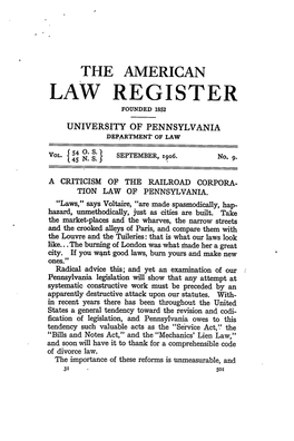 A Criticism of the Railroad Corporation Law of Pennsylvania