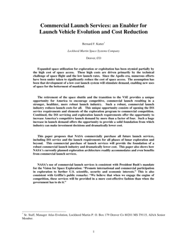 Commercial Launch Services: an Enabler for Launch Vehicle Evolution and Cost Reduction