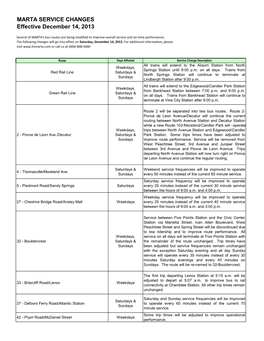 MARTA SERVICE CHANGES Effective December 14, 2013