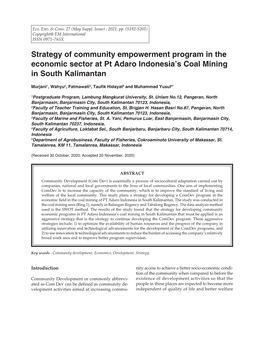 Strategy of Community Empowerment Program in the Economic Sector at Pt Adaro Indonesia’S Coal Mining in South Kalimantan