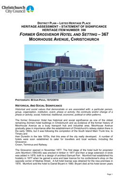 Former Grosvenor Hotel and Setting – 367 Moorhouse Avenue, Christchurch