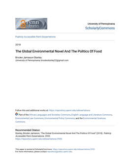 The Global Environmental Novel and the Politics of Food