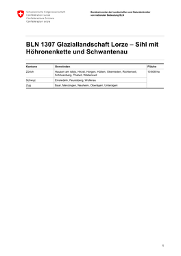 BLN 1307 Glaziallandschaft Lorze – Sihl Mit Höhronenkette Und Schwantenau