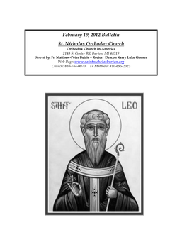 February 19, 2012 Bulletin St. Nicholas Orthodox Church