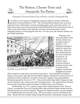 The Boston, Chester Town and Annapolis Tea Parties