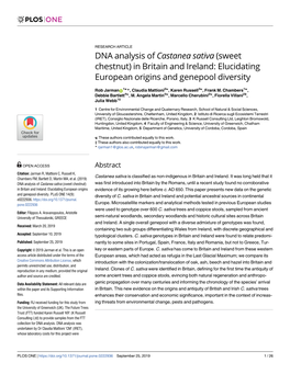 DNA Analysis of Castanea Sativa (Sweet Chestnut) in Britain and Ireland: Elucidating European Origins and Genepool Diversity